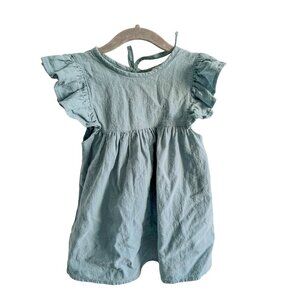 Angou ruffle sleeves crewneck baby summer dress 24m blue 100% cotton